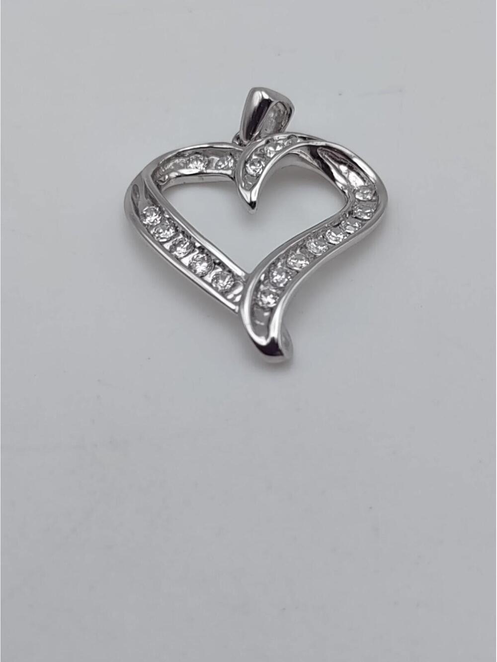 SAI Sterling Silver CZ Open Heart Ribbon Pendant 925